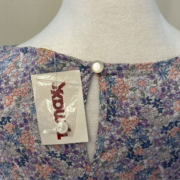 Cynthia Rowley purple pink floral ruffle cap sleeve blouse Size XL New - Picture 5 of 9
